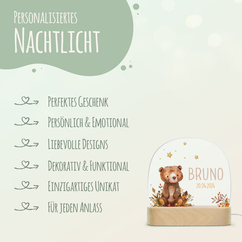 Kinder LED Nachtlicht mit Sockel aus Holz - "Waldtiere" GRAVURZEILE – Bild 7