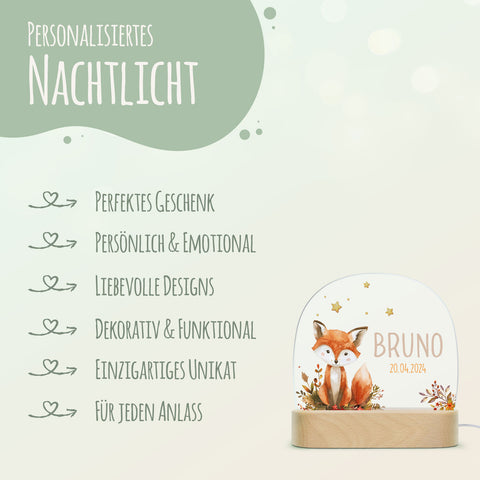 Kinder LED Nachtlicht mit Sockel aus Holz - "Waldtiere" GRAVURZEILE – Bild 12