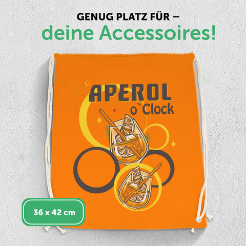 Farbiger Turnbeutel mit DTF-Druck - Aperol o'clock