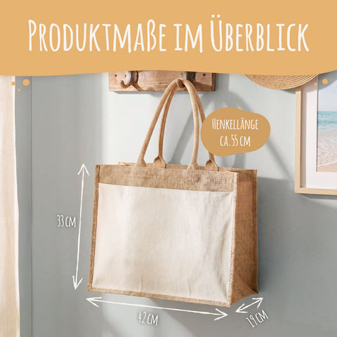 Personalisierte Strandtasche - Blumen - Jute-Tasche mit Name und Figur