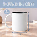 Maße der weißen Tasse mit Gravur: 330 ml, 9,8 cm hoch, 8 cm Durchmesser