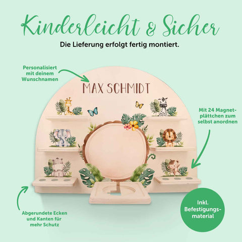 Toniebox Regal für Kinderzimmer - Tiergruppe Safari - Personalisiert mit Namen