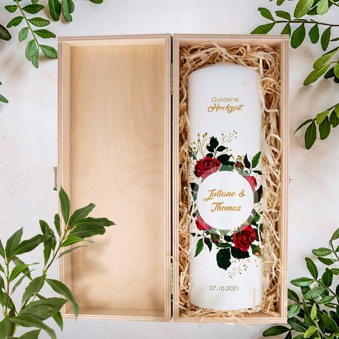 Große Kerze "Goldene Hochzeit" - Hochzeitskerze mit Namen, Datum & Wunschtext