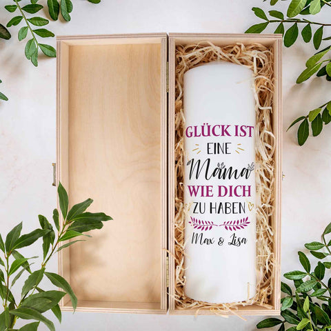 Große Kerze "Glück ist eine Mama" mit Namen - Geschenk für Mama zum Muttertag