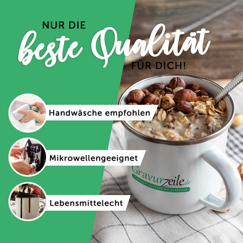 Emaille Tasse für Kinder - Schulbär - Personalisiert mit Namen