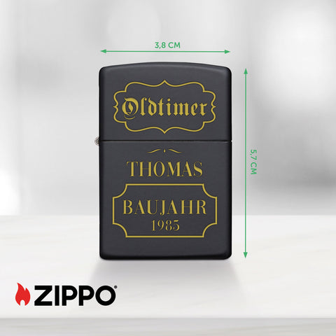 GRAVURZEILE x ZIPPO Personalisiertes Sturmfeuerzeug - Oldtimer - Windfest und Langlebig - Nachfüllbar
