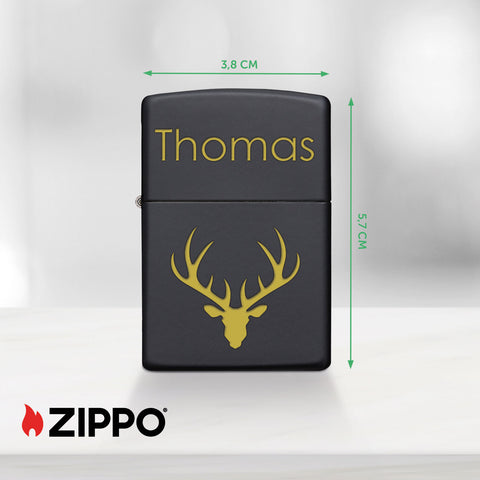 GRAVURZEILE x ZIPPO Personalisiertes Sturmfeuerzeug - Wunschtext & Icon - Windfest und Langlebig - Nachfüllbar