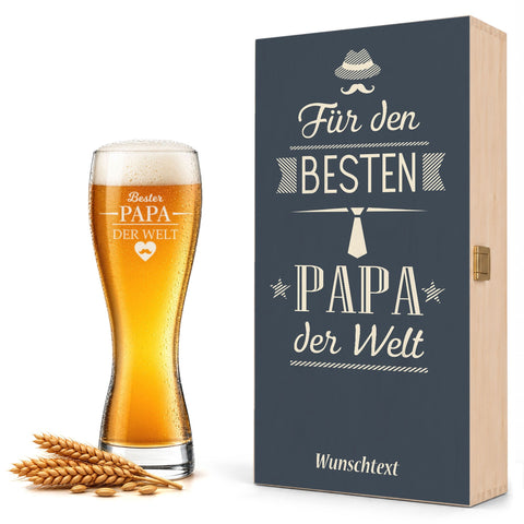 Stölzle Lausitz Weizenglas Bester Papa der Welt inkl. bedruckter Holzkiste