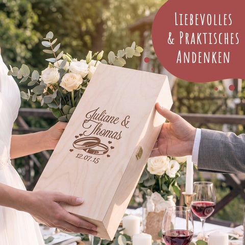 Stölzle Lausitz Weingläser mit Gravur im "Wedding" Design als Set inkl. bedruckter Holzkiste