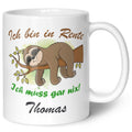 Bedruckte Tasse Faultier in Rente - Personalisiert mit Name