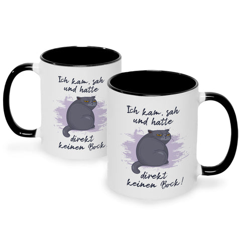 Bedruckte Tasse mit Spruch Ich kam, sah und hatte direkt keinen Bock V2