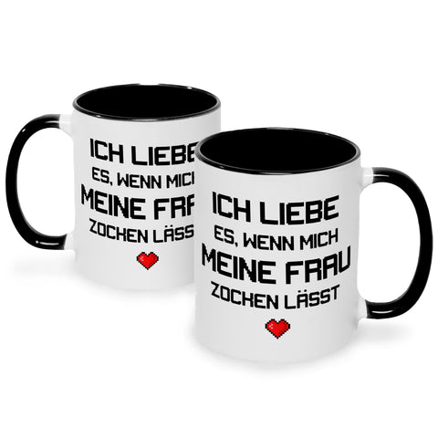 Bedruckte Tasse mit Spruch Ich liebe es wenn mich meine Frau zocken lässt