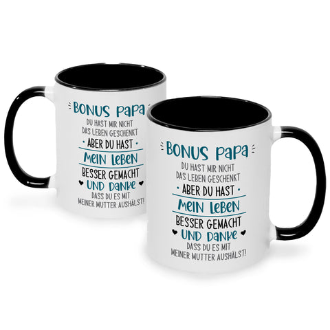 Bedruckte Tasse mit Spruch Bonus Eltern