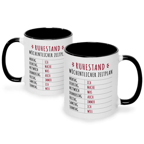 Bedruckte Tasse mit Spruch Ruhestand Plan