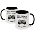 Bedruckte Tasse mit Spruch - Ein Zocker altert nicht er levelt