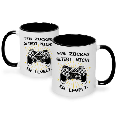 Bedruckte Tasse mit Spruch - Ein Zocker altert nicht er levelt