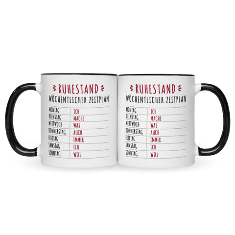 Bedruckte Tasse mit Spruch Ruhestand Plan
