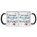 Bedruckte Tasse mit Spruch Ich liebe meinen Bruder obwohl er furzt