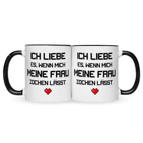 Bedruckte Tasse mit Spruch Ich liebe es wenn mich meine Frau zocken lässt