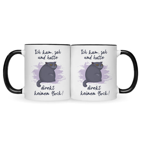 Bedruckte Tasse mit Spruch Ich kam, sah und hatte direkt keinen Bock V2