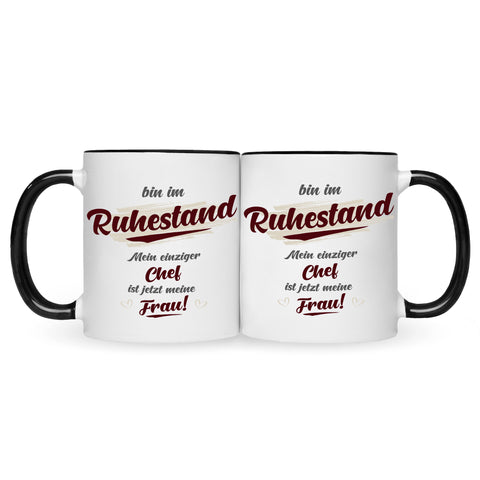 Bedruckte Tasse mit Spruch Bin im Ruhestand