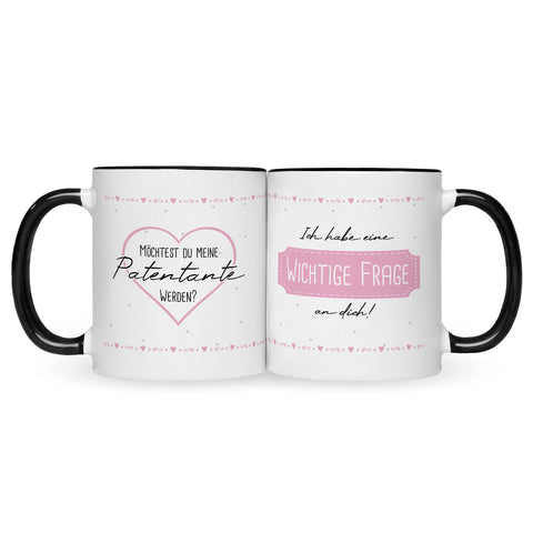 Bedruckte Tasse mit Spruch Ich habe eine wichtige Frage an dich! Patentante/Patenonkel