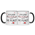 Bedruckte Tasse mit Spruch Ich liebe meine Schwester obwohl sie furzt