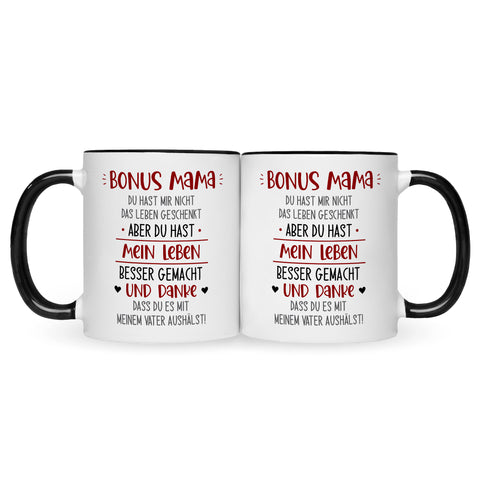 Bedruckte Tasse mit Spruch Bonus Eltern