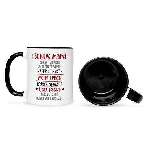 Bedruckte Tasse mit Spruch Bonus Eltern