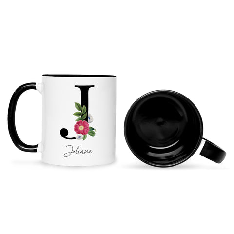 Bedruckte Tasse mit Personalisierung von Namen & Anfangsbuchstaben im Floral Design