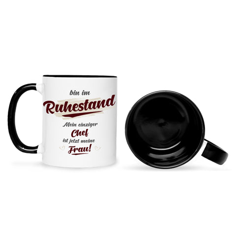 Bedruckte Tasse mit Spruch Bin im Ruhestand