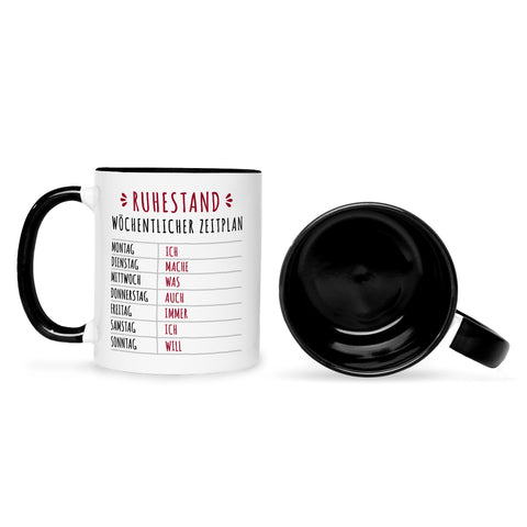 Bedruckte Tasse mit Spruch Ruhestand Plan
