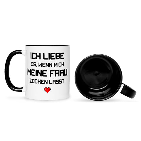 Bedruckte Tasse mit Spruch Ich liebe es wenn mich meine Frau zocken lässt