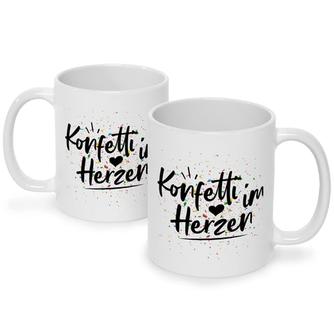 Bedruckte Tasse mit Spruch Konfetti im Herzen