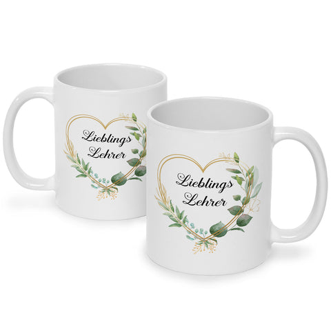 Bedruckte Tasse mit Spruch Lieblingslehrer/Lieblingslehrerin