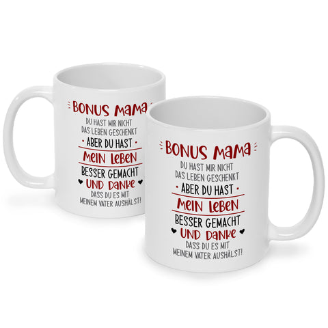 Bedruckte Tasse mit Spruch Bonus Eltern