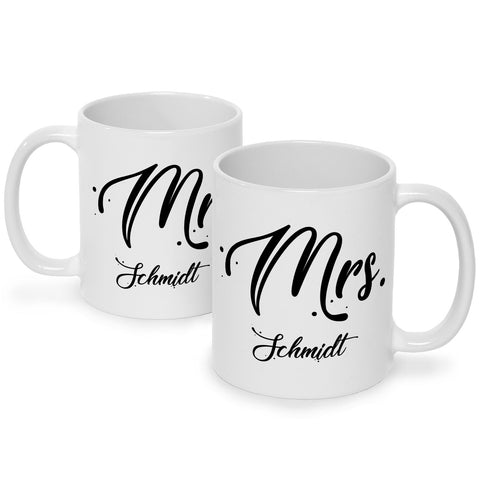 Bedruckte Tassen mit Spruch - Mr & Mrs mit Namen
