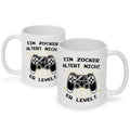 Bedruckte Tasse mit Spruch - Ein Zocker altert nicht er levelt