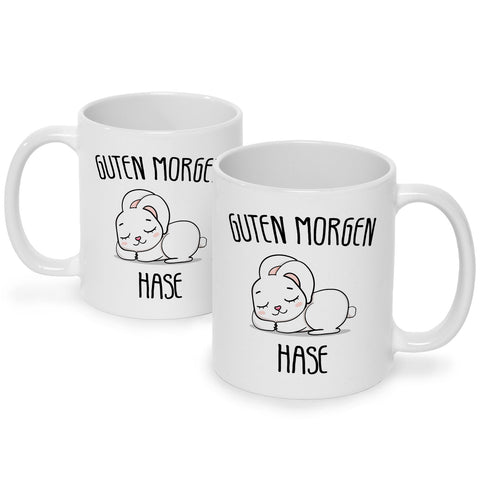 Bedruckte Tasse mit Spruch Guten Morgen Hase