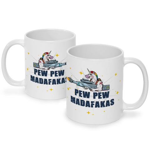 Bedruckte Tasse mit Spruch Pew Pew Madafakas