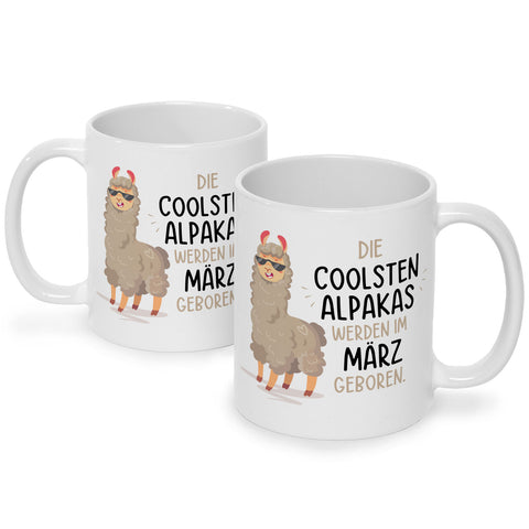 Bedruckte Tasse mit Spruch Die coolsten Alpakas