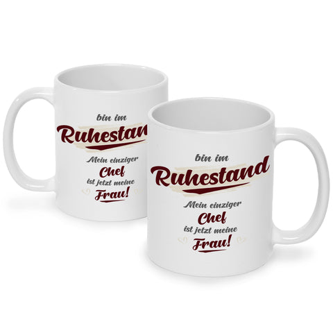 Bedruckte Tasse mit Spruch Bin im Ruhestand