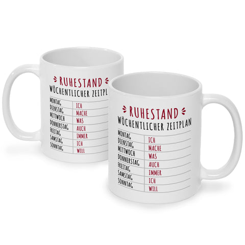 Bedruckte Tasse mit Spruch Ruhestand Plan