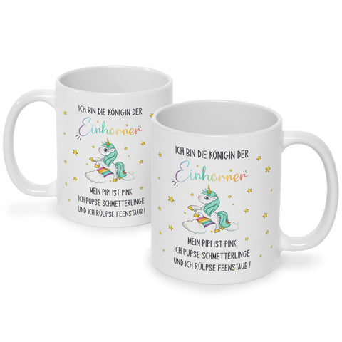 Bedruckte Tasse mit Spruch Königin der Einhörner