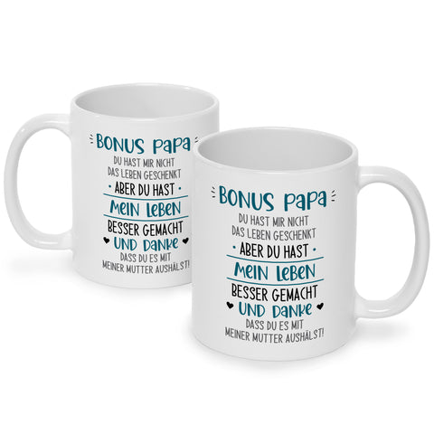 Bedruckte Tasse mit Spruch Bonus Eltern