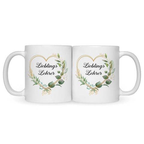 Bedruckte Tasse mit Spruch Lieblingslehrer/Lieblingslehrerin