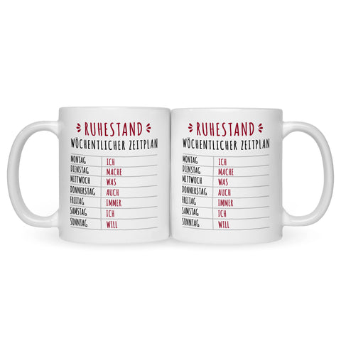 Bedruckte Tasse mit Spruch Ruhestand Plan