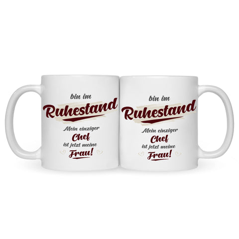 Bedruckte Tasse mit Spruch Bin im Ruhestand