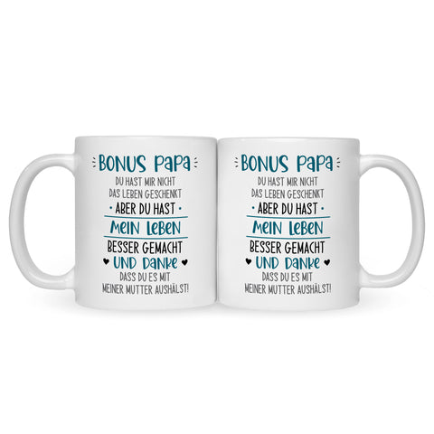 Bedruckte Tasse mit Spruch Bonus Eltern