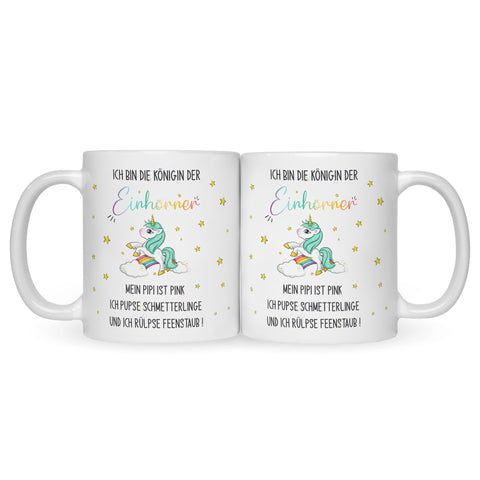 Bedruckte Tasse mit Spruch Königin der Einhörner
